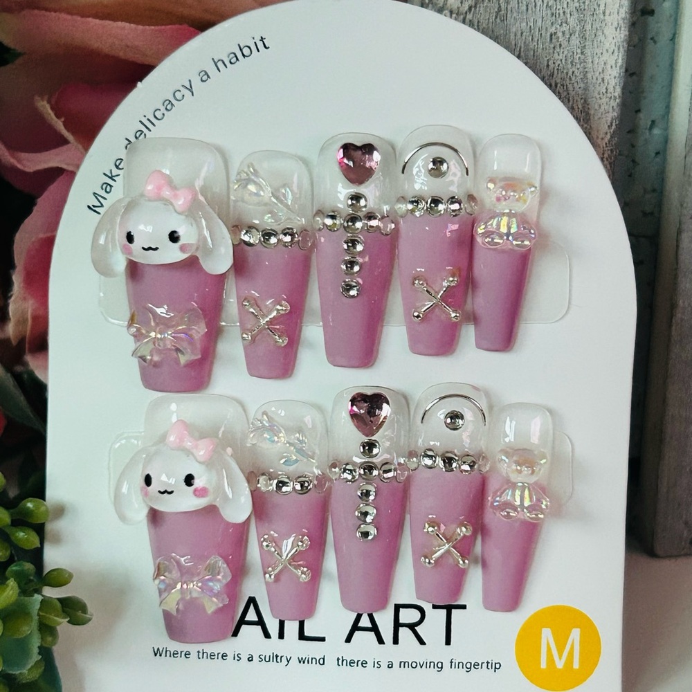 Cute Pink Bunny Nail Art Set